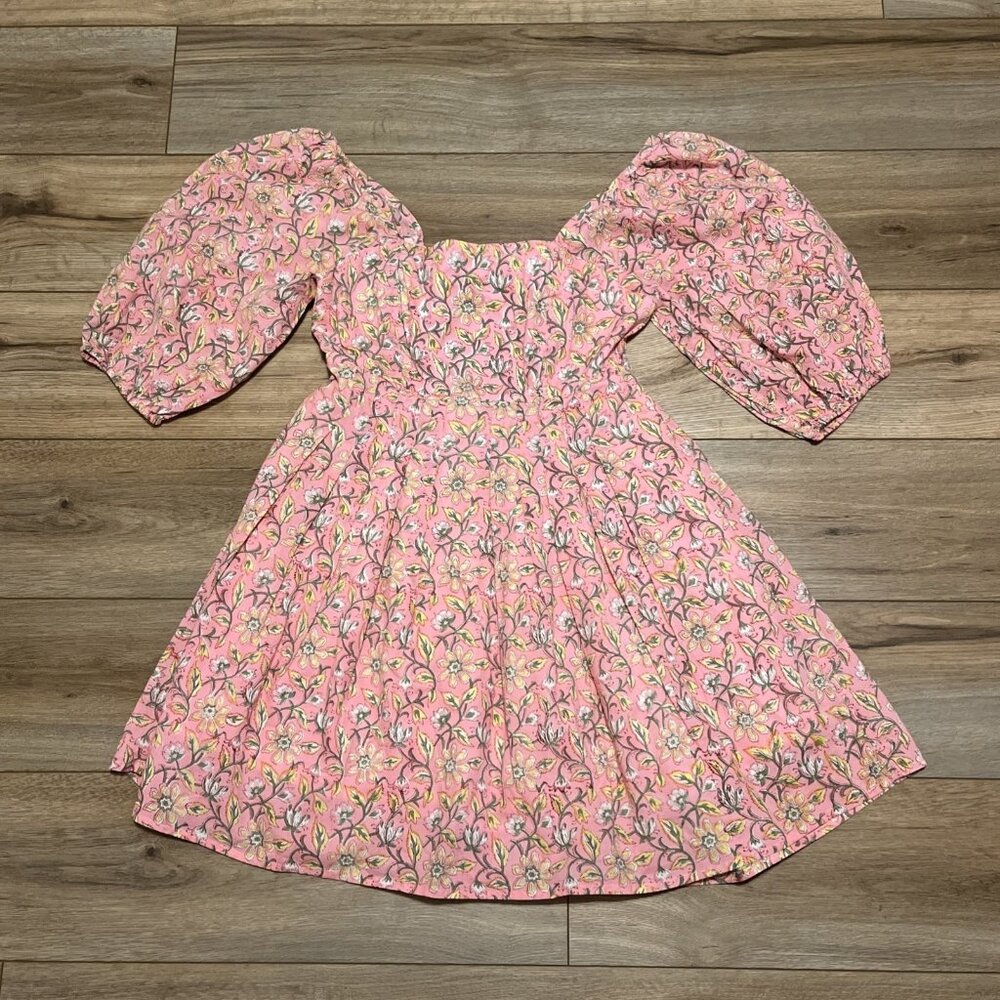 Madison Mathews Hope Mini Dress SZ Large Pink Floral Back Bow Tie Stretch